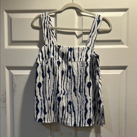 NWT! H&M White Navy Batik Dye Tank Top Blouse 8 Summer - Picture 1 of 6